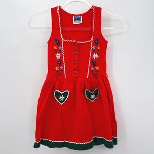 Vintage Pfister Zillertaler Stricken Dirndl Dress Red Heart Applique Knit Sz 4/5